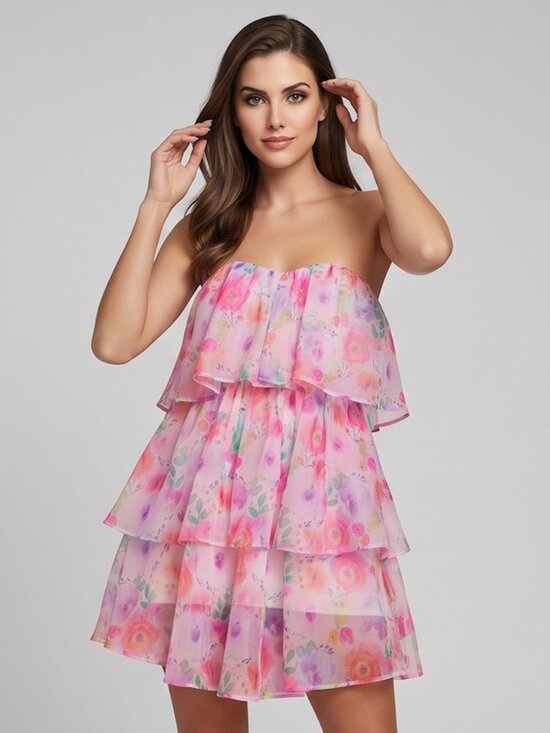 By Design Dresses & Skirts - LAST ONE 🔥 Boho Floral Print Layer Hem Cami Dress Pink